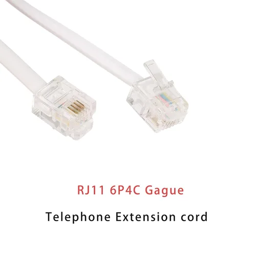 Vista 2 de Tbrand Cable de extensión de teléfono fijo de 20 pies con enchufe estándar RJ-11 6P4C (blanco 6M, 2 unidades)