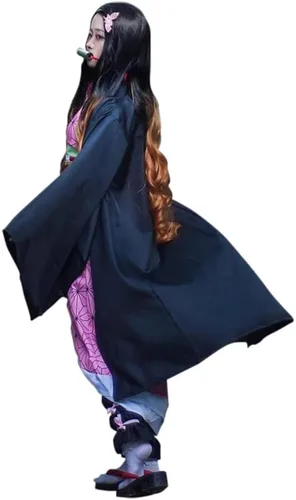 Vista 3 de OURUEPY Disfraz de cosplay para niños Nezuko Halloween Anime Cosplay Kamado Kimono conjunto