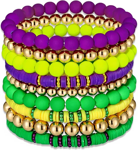 Vista 8 de Surfer Heishi - Pulseras apilables para mujer, apilables, de vinilo arcoíris, disco de arcilla, pulseras elásticas para la amistad, joyería bohemia