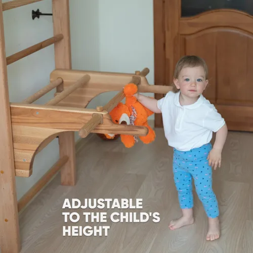 Vista 5 de Barras de Pared Suecas en Escalera para Niños y Adultos, hechas de Madera de Haya Sólida, Resisten Cargas hasta 400 kg, con Barra de Dominada