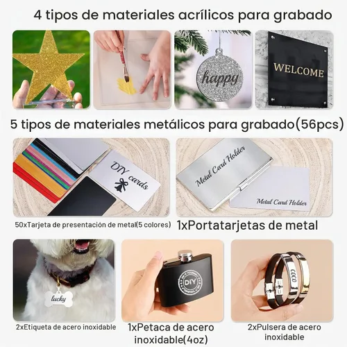 Vista 4 de Csyidio 300 piezas de material de grabado láser, 40 tipos de accesorios de grabado láser con instrucciones, suministros de grabado láser que