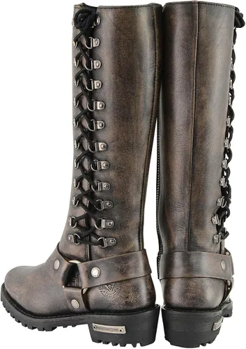 Vista 8 de Botas de piel con arnés y cordones completos, clásicas para mujer de Milwaukee Leather.