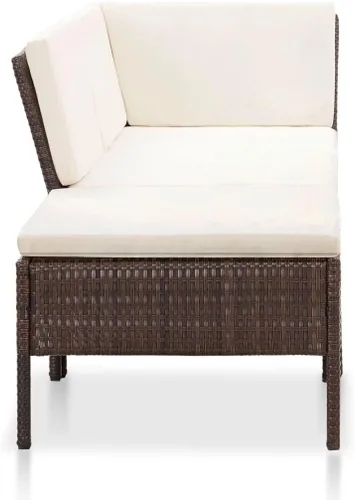 Vista 3 de 3 Piece Patio Lounge Set with Cushions, Poly Rattan Brown Modular Outdoor Seating, PE Rattan Over Powder-Coated Steel Frame, Thickly Padded Deep
