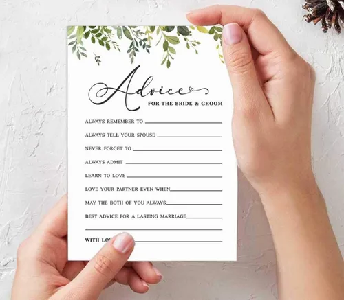 Vista 5 de Paquete de 50 tarjetas de consejos de vegetación, consejos y deseos para la novia y el novio, actividades de juego de boda Mr y Mrs de 5 x 7 pulgadas