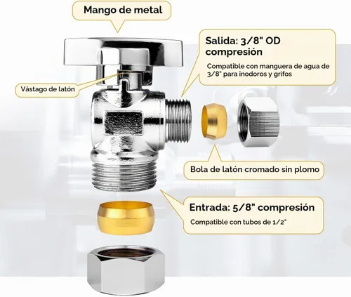 Vista 5 de Kit de fontanería de conector de inodoro, válvula de juego de inodoro completo, entrada NOM de 1/2 pulgada x 3/8 pulgadas OD ángulo de salida
