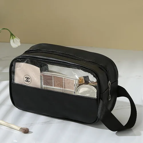 Vista 4 de Neceser de viaje bolsa de lavado impermeable portátil organizador de accesorios de viaje, Negro