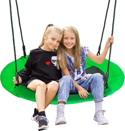 Vista 9 de SUPER DEAL Columpio de Árbol de 40 Pulgadas, Columpio Platillo Volador para Niños al Aire Libre, Capacidad de Peso de 800 Libras, Tela Textilene