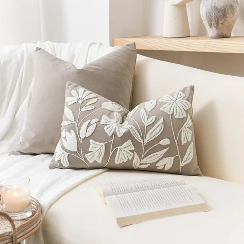 Vista 33 de BlissBlush - Funda de almohada lumbar decorativa de 12 x 20 pulgadas, funda de almohada de terciopelo beige neutro para sofá, sala de estar, cojín