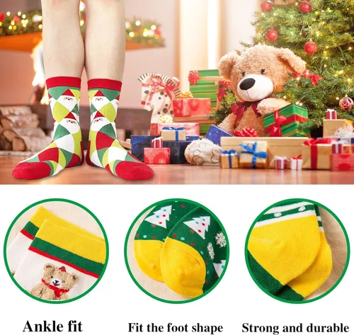 Vista 3 de 14 pares de calcetines de Navidad para mujer, calcetines de patrones coloridos novedosos, calcetines de algodón de Navidad para niñas, regalos