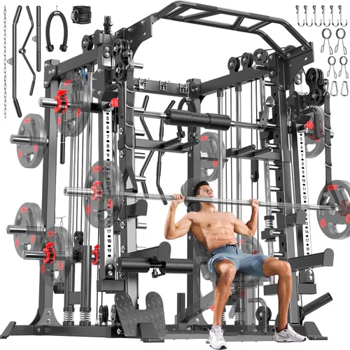 Vista 50 de Rack Multiusos para Sentadillas, Conjunto de Rack de Pesas Smith Machine con Sistema de Crossover de Cables, Racks de Potencia para Gimnasio