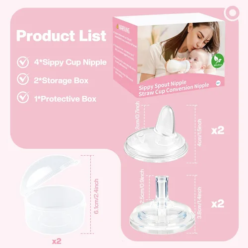 Vista 2 de Tetina para sorber compatible con biberones de cuello ancho de Dr. Brown y biberones con boquilla para sorber Sippy + Pezón de paja