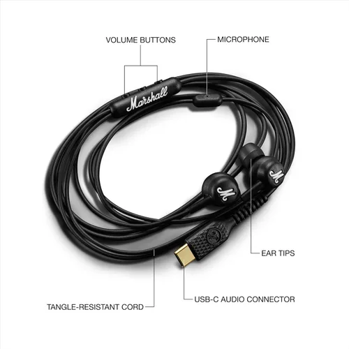 Vista 6 de Auriculares con cable USB-C Marshall Mode – Micrófono incorporado, ajuste personalizable, cable resistente a enredos y controladores dinámicos