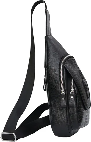 Vista 3 de Hebetag Mochila cruzada de cuero para hombres y mujeres, para viajes, al aire libre, senderismo, camping, bolsa de hombro, bolsa de trabajo