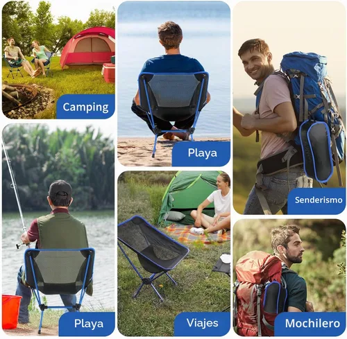 Vista 7 de Silla de camping ultraligera, silla de camping portátil plegable con malla de nailon transpirable, diseño compacto y bolsa de transporte
