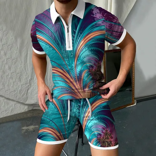 Vista 5 de Conjunto corto de 2 piezas para hombre, conjunto deportivo de verano de manga corta, polo y pantalones cortos, traje deportivo casual