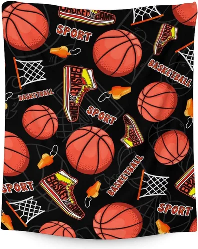 Vista 9 de Mantas de baloncesto – Manta suave y mullida para niños – Manta pequeña de 30 x 40 pulgadas para sala de estar y oficina – Manta deportiva negra