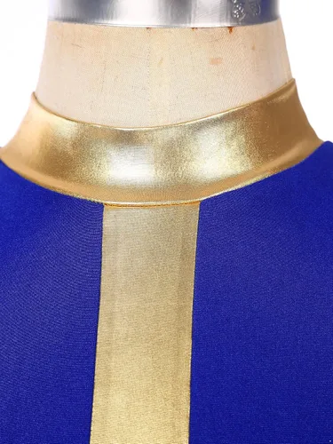 Vista 5 de Vestido de baile de alabanza metálico para mujer, superpuestas, túnicas asimétricas, falda de satén, disfraz litúrgico de adoración lírica