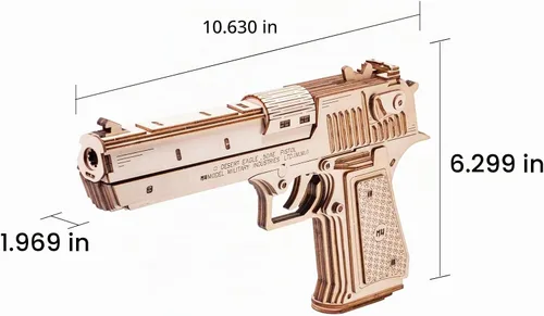 Vista 2 de MU Rompecabezas de madera 3D para adultos, kit de modelo de construcción de madera de águila del desierto, juguete de madera rompecabezas pistola