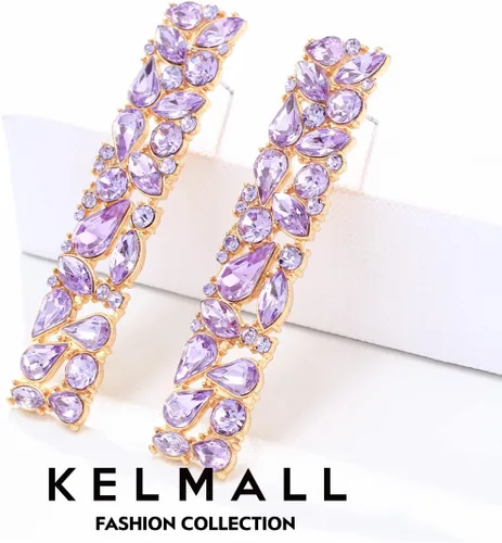 Vista 3 de KELMALL - Aretes colgantes cuadrados con diamantes de imitación y cristales brillantes geométricos para mujer, colección Kemall