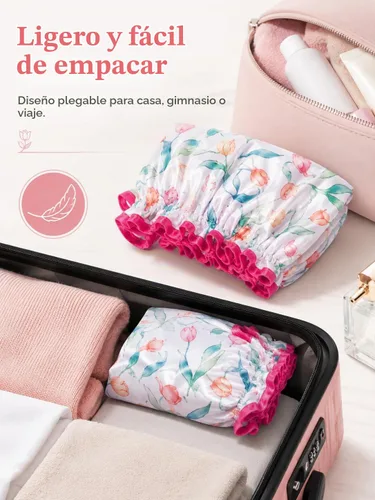 Vista 8 de Aquior Gorro de ducha para mujer, impermeable, reutilizable, con elástico suave, tamaño grande para cabello largo, bonito gorro de baño para ducha