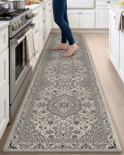 Vista 22 de DEXI Alfombrillas de cocina acolchadas antifatiga, 24 x 87 pulgadas, color Beige claro