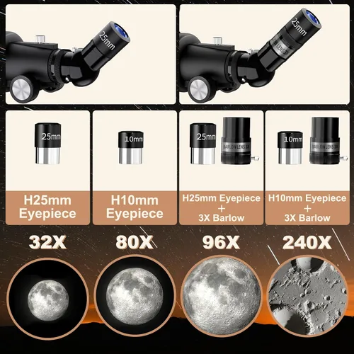 Vista 3 de NACATIN Telescopio de Astronomía para Adultos y Principiantes, Apertura de 90mm 800mm de Longitud Focal Telescopio Refractor Profesional Portátil