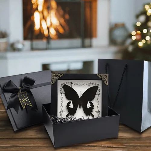 Vista 2 de Taxidermia de mariposa enmarcada, exhibición de muestras con marco de madera, arte de pared de caja de sombra (mariposa fénix), negro, 6.69 x 6.69