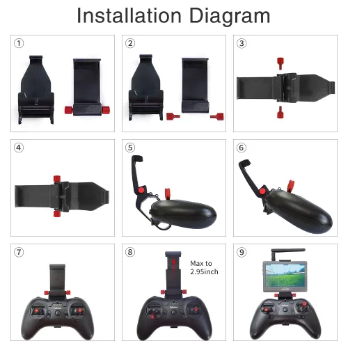 Vista 6 de ATA HOBBY Soporte de teléfono FPV para transmisor Radiolink T8S RC, soporte ajustable para pantalla de teléfono celular, soporte de clip de control