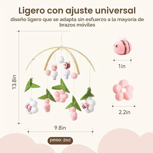 Vista 5 de let's make Móvil de bebé para cuna hecho a mano rosa abeja hermosa decoración de guardería Rosa (Pink Bee)