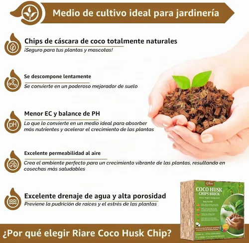 Vista 3 de Riare - Chips de fibra de coco orgánica de 10 libras para plantas, sustrato de cáscara de coco