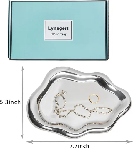 Vista 3 de Plato de baratijas de nube, bandeja de joyería gordita, plato de cerámica para anillos, aretes, collar, organizador del día de la madre, Acción