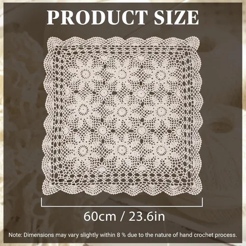 Vista 2 de kilofly Manteles individuales hechos a mano con encaje de algodón y ganchillo, para sofá, cuadrados, beige, 23 pulgadas