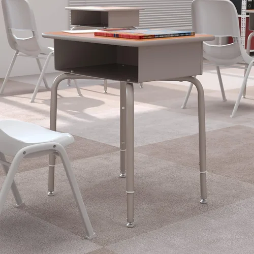 Vista 13 de Flash Furniture Billie - Escritorio para estudiantes – Escritorio escolar de granito gris – Marco de metal plateado – 24 pulgadas de ancho x 18