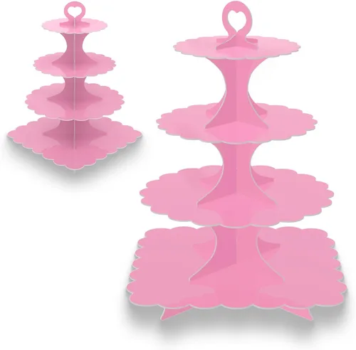 Vista 11 de Soporte redondo negro para cupcakes de 4 niveles, paquete de 2, elegante exhibición de postres para bodas, fiestas, cumpleaños