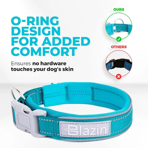 Vista 5 de BLAZIN Collar reflectante para perro con diseño de cierre de junta tórica para perros sensibles, acolchado de neopreno suave, collares para perros O