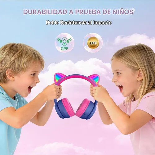 Vista 9 de IFECCO - Auriculares inalámbricos para niños con funda, linda oreja de gato con luz LED, tiempo de reproducción de 50 horas, volumen seguro