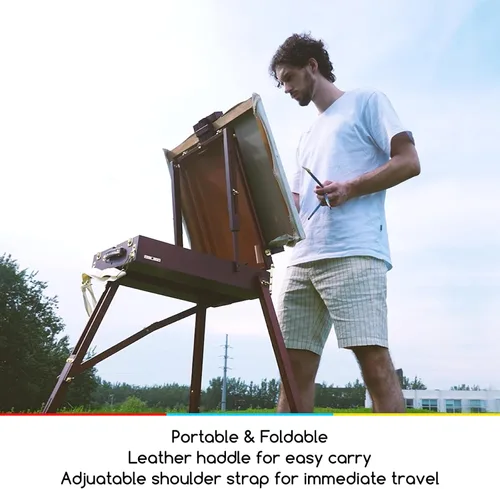 Vista 6 de MEEDEN Caballete francés, caballete de plein air, caballetes de arte para pintar para adultos, caballetes de viaje, caballete de artista portátil