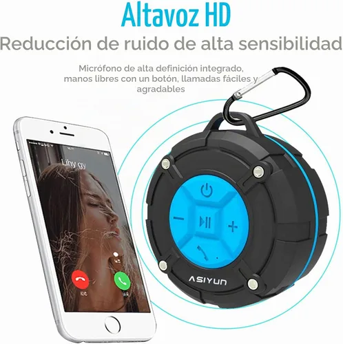 Vista 7 de Bocina para regadera con Bluetooth de ASIYUN, portátiles, a prueba de agua con sonido IPX7 HD, Ventosa, bocina con micrófono incorporado, Manos