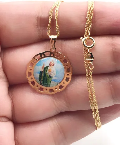 Vista 6 de SIFRIMANIA Medalla Religiosa Católica Chapada en Oro con Cadena Espiral para Niños y Mujeres