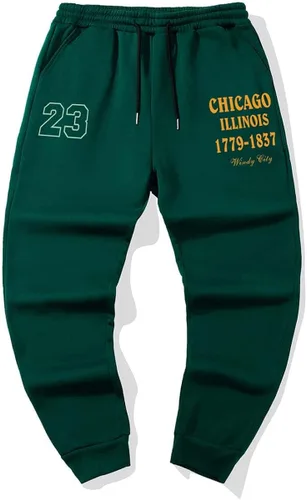 Vista 6 de GORGLITTER Pantalones deportivos con estampado de letras y números para hombre, pantalones deportivos con cordón en la cintura