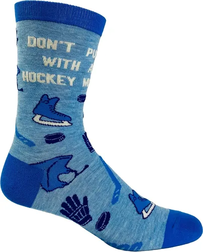 Vista 8 de Calcetines divertidos con texto en inglés "Don't Puck With A Hockey Mom" para mujer, para padres y adultos, calzado loco, Azul