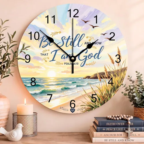 Vista 9 de Reloj de pared con versículo bíblico, con cita religiosa, reloj de madera, texto inspirador cristiano, reloj de madera rústico personalizado