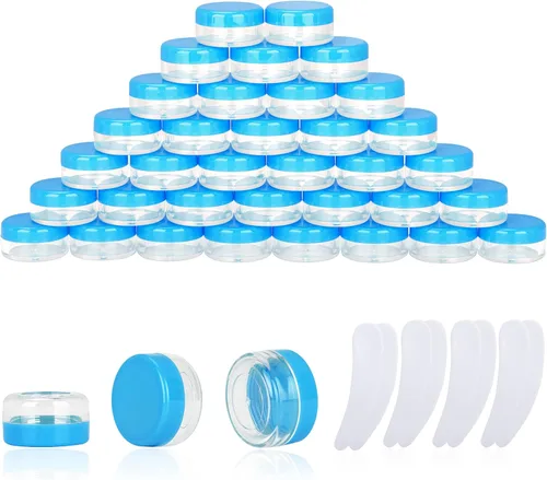 Vista 9 de 50 piezas de 10 gramos de envases de muestra, tarros vacíos de 10 ml con tapas, envases cosméticos pequeños, tarros de muestra mini con 4 piezas