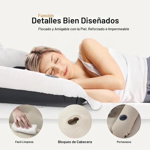 Vista 4 de Colchón de aire tamaño individual con cabecera ajustable y bomba, colchón inflable de la cama inflable
