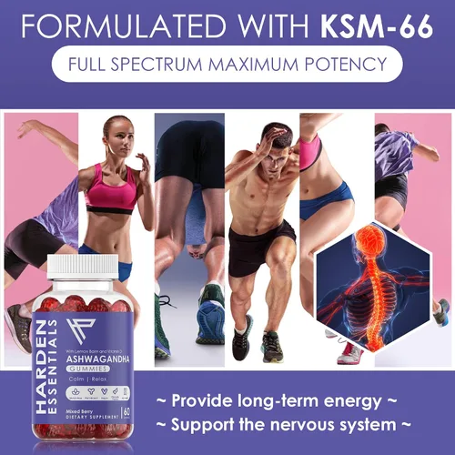 Vista 3 de KSM-66 Ashwagandha Gummies 750mg por gomita – 1,500 mg por porción – Apoyo al estrés y cortisol – con bálsamo de limón y vitamina D – 60