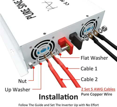 Vista 4 de WZRELB 3000W 24V Inversor de onda sinusoidal pura de energía solar DC a convertidor de CA de 110V (RBP300024W)