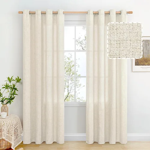 Vista 130 de BGment Cortinas de Lino Beige de 63 Pulgadas de Largo 2 Paneles - Tratamientos para Ventanas con Textura de Arpillera Filtrantes de Luz Cortinas