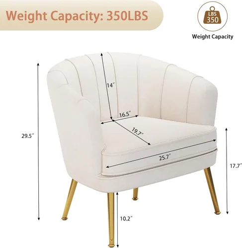 Vista 2 de Silla de acento de terciopelo Andeworld, silla de sofá individual moderna tapizada, sillón de club barrel cómodo para sala de estar con patas