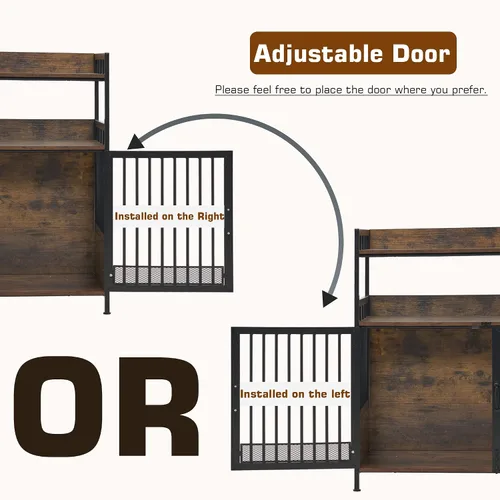 Vista 5 de MCombo Jaula para perros estilo muebles de 34 pulgadas con estantes de almacenamiento, mesa auxiliar de madera resistente para perros, casa de Marrón