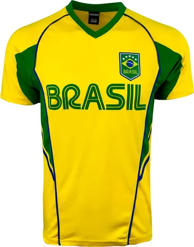 Vista 2 de Icon Sports Camiseta de rendimiento de Brasil para niño, camiseta de fútbol de Brasil, camiseta de manga corta de fútbol de Brasil